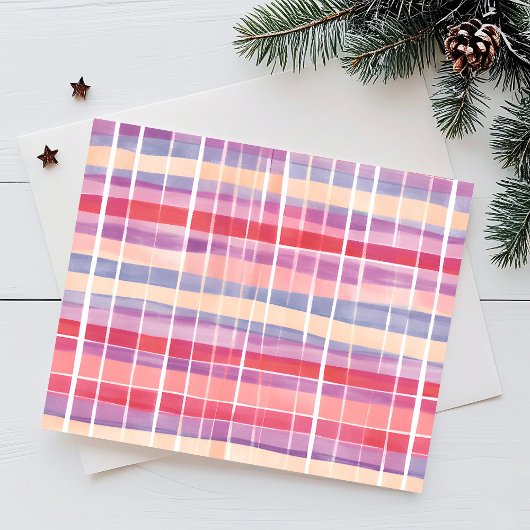 Pastel Sketched Plaid | Schattigee Waterverf Feestdagenkaart