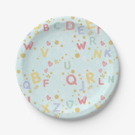 Pastel Sky ABCs & Hearts Papieren Bordje (Voorkant)