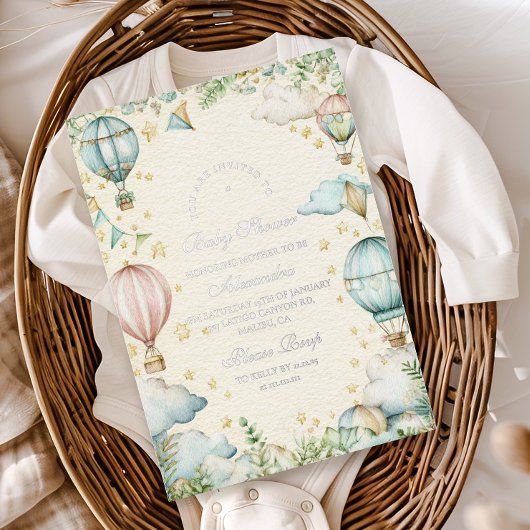 Pastel Sky Adventure Baby shower Folie Uitnodiging