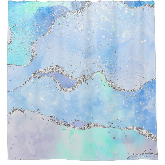*~* Pastel Sky Blue Agate Holo GLITTER Ocean AP8 Douchegordijn (Voorkant)