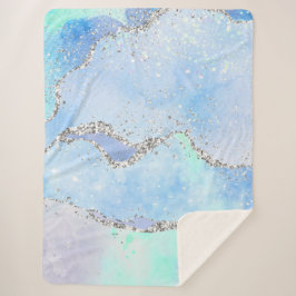 *~* Pastel Sky Blue Agate Silver GLITTER Ocean AP8 Sherpa Deken