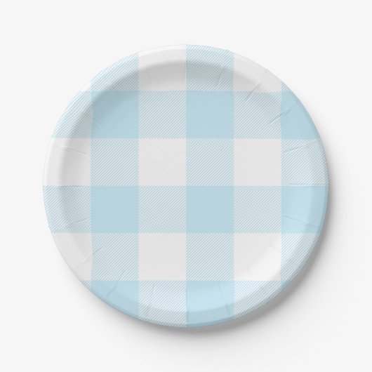 Pastel Sky Blue Gingham Pset Pattern Papieren Bordje (Voorkant)