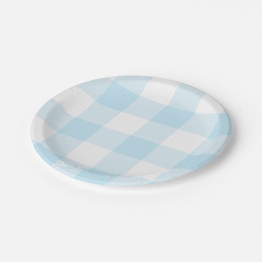 Pastel Sky Blue Gingham Pset Pattern Papieren Bordje (Gekanteld)