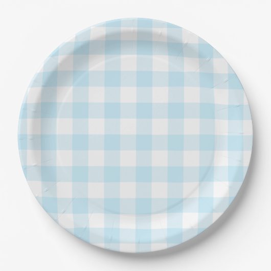 Pastel Sky Blue Gingham Pset Pattern Papieren Bordje (Voorkant)
