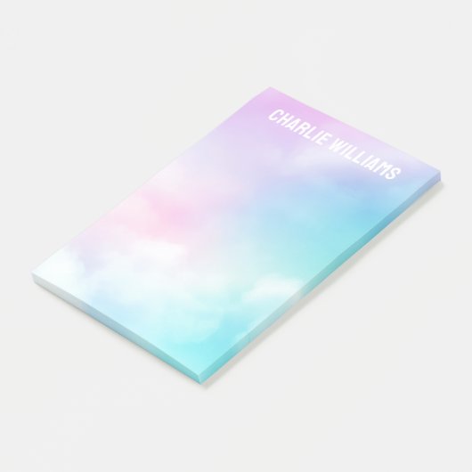 Pastel sky clouds moderne naam post-it® notes (Schuin)