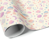 Pastel Sky Dreams - Maan, sterren en wolken patroo Cadeaupapier (Rol Hoek)