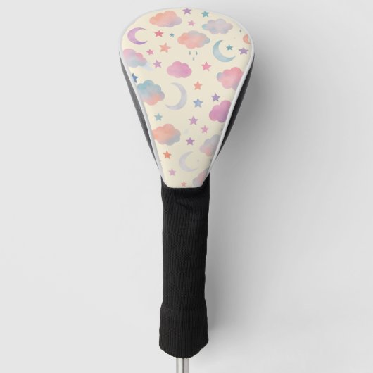 Pastel Sky Dreams - Maan, sterren en wolken patroo Golfheadcover (Voorkant)