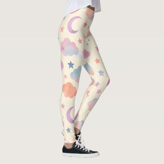 Pastel Sky Dreams - Maan, sterren en wolken patroo Leggings (Rechts)