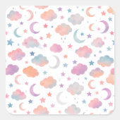 Pastel Sky Dreams - Maan, sterren en wolken patroo Vierkante Sticker (Voorkant)