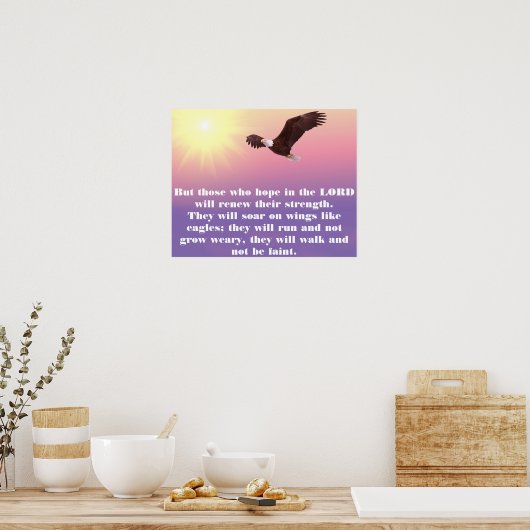 Pastel Sky, Eagle, Hope Sterke Bijbel Verse Poster (Keuken)