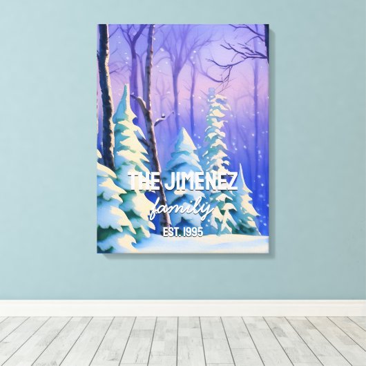 Pastel Sky met Waterverf Winter Custom Family Canvas Afdruk (Insitu (Houten vloer))