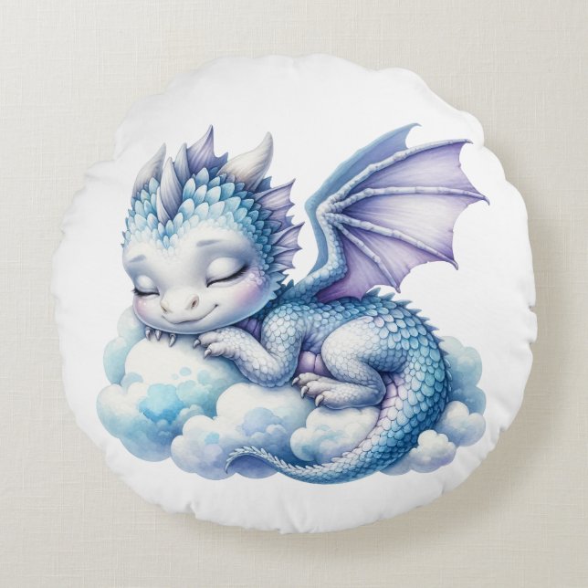 Pastel slapende draak rond kussen (Voorkant)
