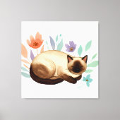 Pastel Slumber: Siamese Cat in Bloom Canvas Afdruk (Voorkant)