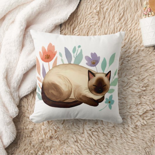 Pastel Slumber: Siamese Cat in Bloom Kussen (Deken)