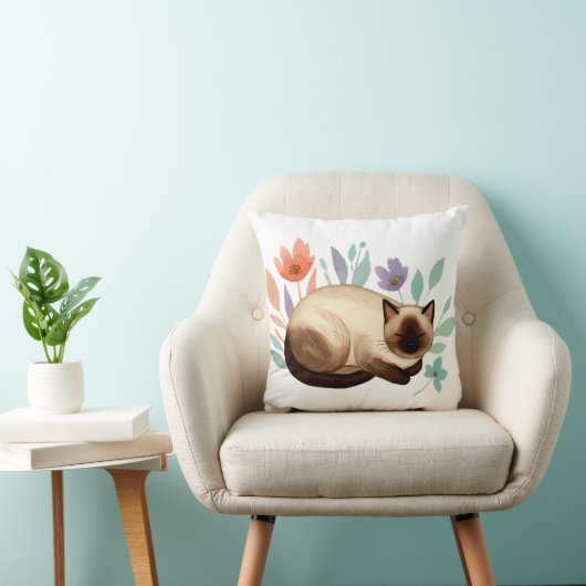 Pastel Slumber: Siamese Cat in Bloom Kussen (Stoel)