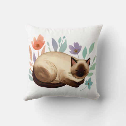 Pastel Slumber: Siamese Cat in Bloom Kussen (Achterkant)