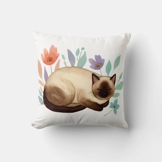Pastel Slumber: Siamese Cat in Bloom Kussen (Voorkant)