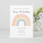 Pastel Smiling Floral Rainbow Kids Birthday Kaart (Staand voorkant)