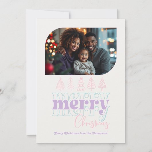 Pastel Sneeuwbol Moderne Doodle Kerst Foto Feestdagenkaart (Voorkant)