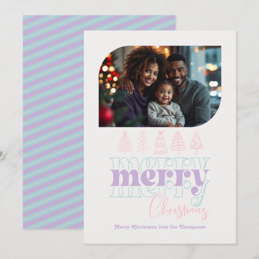 Pastel Sneeuwbol Moderne Doodle Kerst Foto Feestdagenkaart (Voorkant / Achterkant)