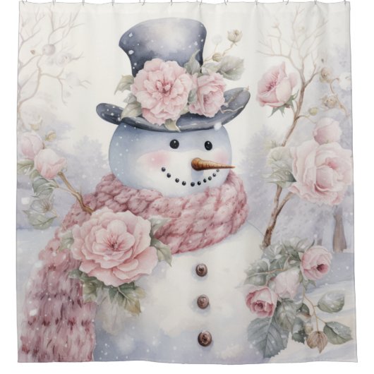 Pastel Sneeuwman Douchegordijn (Voorkant)