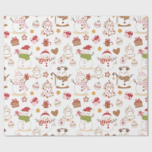 Pastel Sneeuwman Harten Getrokken Kerstmis Cadeaupapier (Vlak)