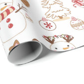 Pastel Sneeuwman Harten Getrokken Kerstmis Cadeaupapier (Rol Hoek)