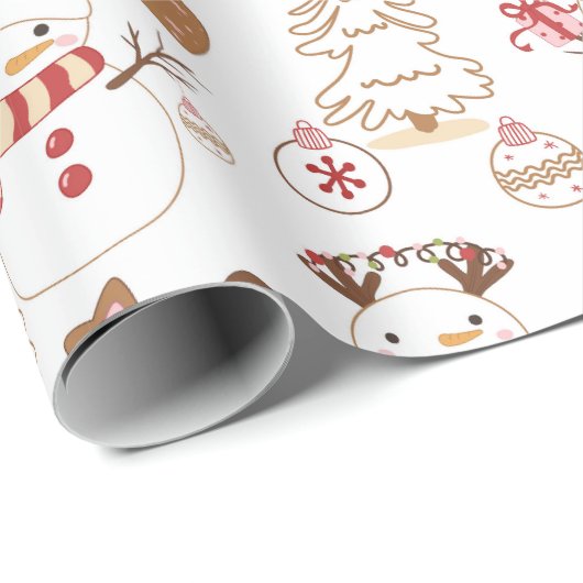 Pastel Sneeuwman Harten Getrokken Kerstmis Cadeaupapier (Rol Hoek)