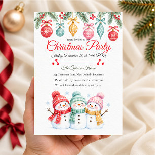 Pastel Sneeuwman Kerstfeest Uitnodiging