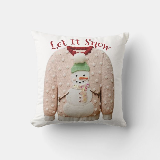 Pastel Sneeuwman Lelijk Kerst Sweater Sierkussen (Voorkant)
