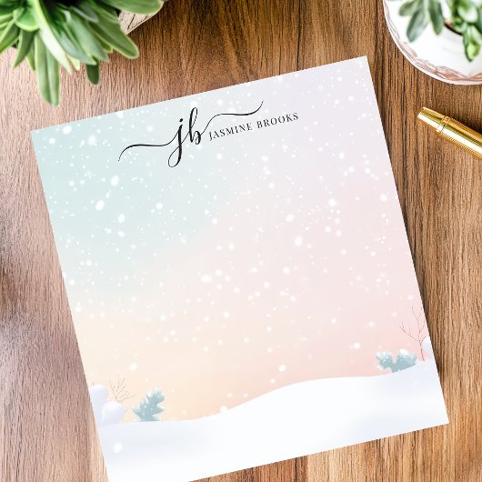 Pastel sneeuwval winterscène gepersonaliseerd notitieblok