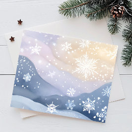 Pastel Sneeuwval Winterse Heuvels | Waterverf Mooi Feestdagenkaart
