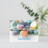 pastel snoep bruiloft , met uitzondering van date  aankondigingskaart (Staand voorkant)