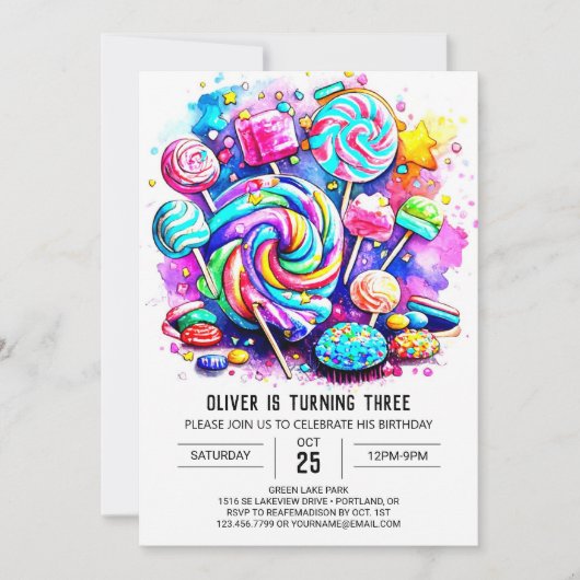 Pastel Snoep Land Verjaardag Kaart (Voorkant)