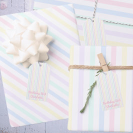 Pastel Snoep Stripes Verjaardag Meisje Cadeaulabel