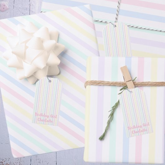 Pastel Snoep Stripes Verjaardag Meisje Cadeaulabel