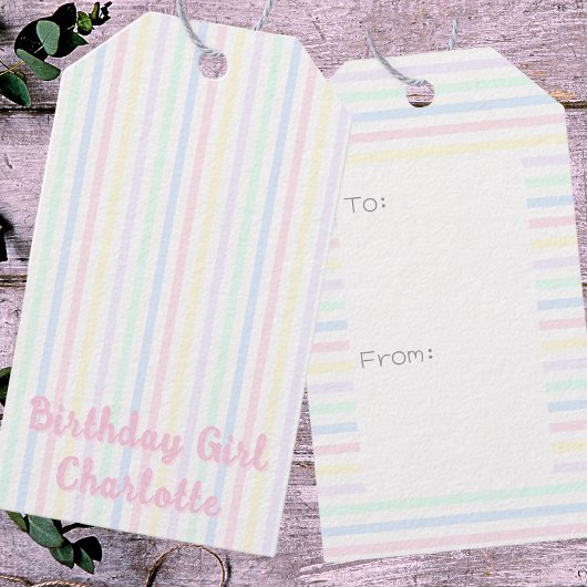 Pastel Snoep Stripes Verjaardag Meisje Cadeaulabel