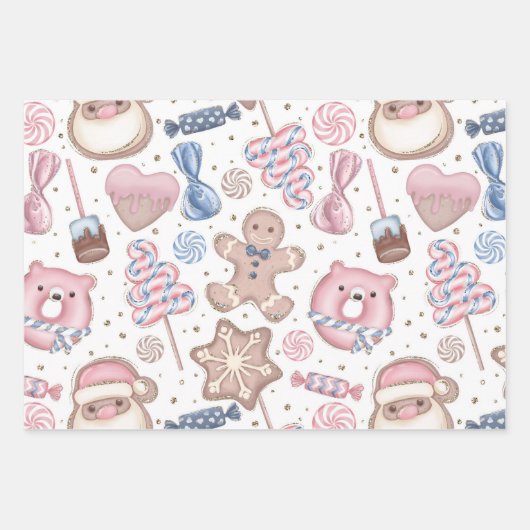 Pastel snoep Vakantie inpakken Papieren Bladen Inpakpapier Vel (Voorkant)
