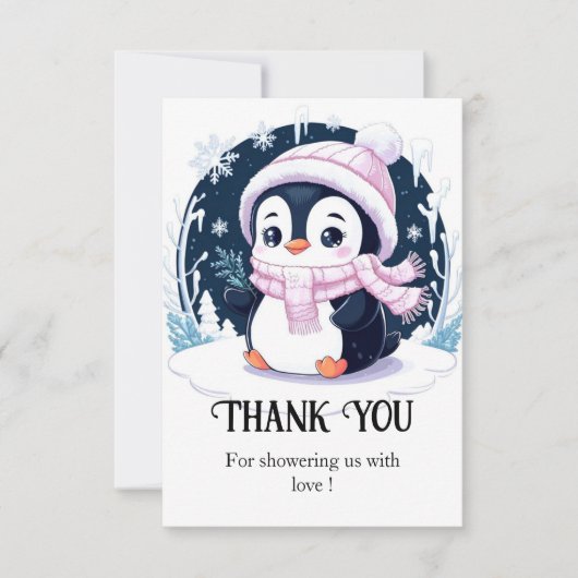 Pastel Snow Penguin Baby shower Bedankkaart (Voorkant)