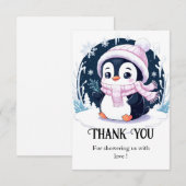 Pastel Snow Penguin Baby shower Bedankkaart (Voorkant / Achterkant)