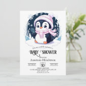 Pastel Snow Penguin Baby shower Kaart (Staand voorkant)
