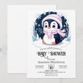 Pastel Snow Penguin Baby shower Kaart (Voorkant / Achterkant)
