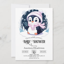 Pastel Snow Penguin Baby shower Kaart