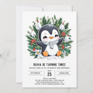 Pastel Snow Penguin Digitale Verjaardag Kaart