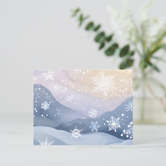 Pastel Snowfall Winter Hills | Waterverf  Feestdagenkaart (Staand voorkant)