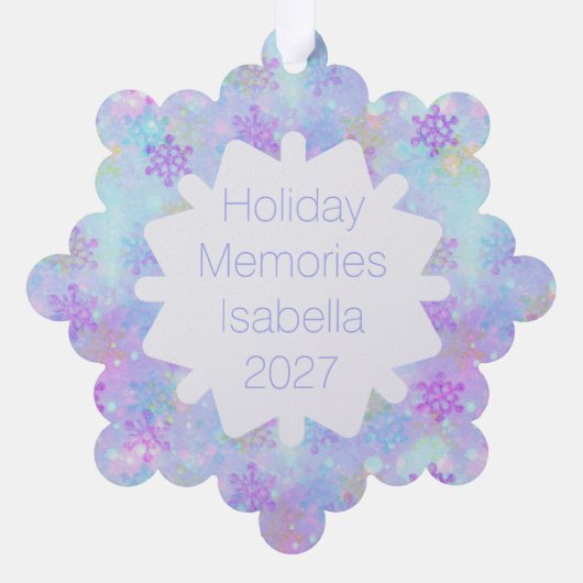 Pastel Snowflake Laat Het Sneeuw Custom Photo Ornament Kaart (Achterkant)