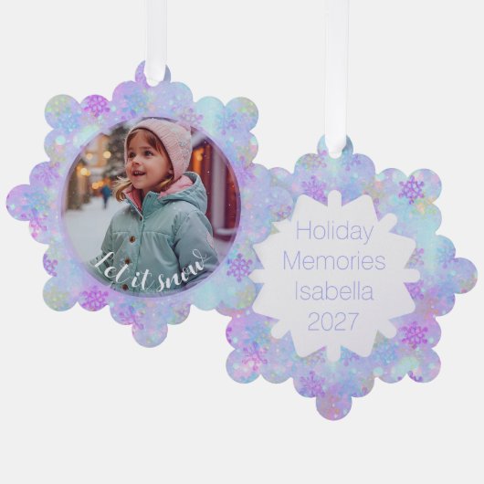 Pastel Snowflake Laat Het Sneeuw Custom Photo Ornament Kaart (Voorkant / Achterkant)