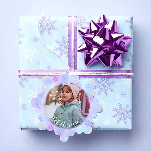 Pastel Snowflake Laat Het Sneeuw Custom Photo Ornament Kaart