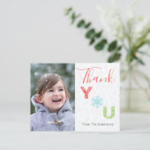 Pastel Snowflake Moderne Fotovakantie Dank je Briefkaart (Staand voorkant)