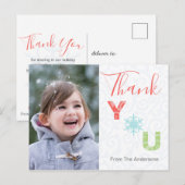 Pastel Snowflake Moderne Fotovakantie Dank je Briefkaart (Voorkant / Achterkant)